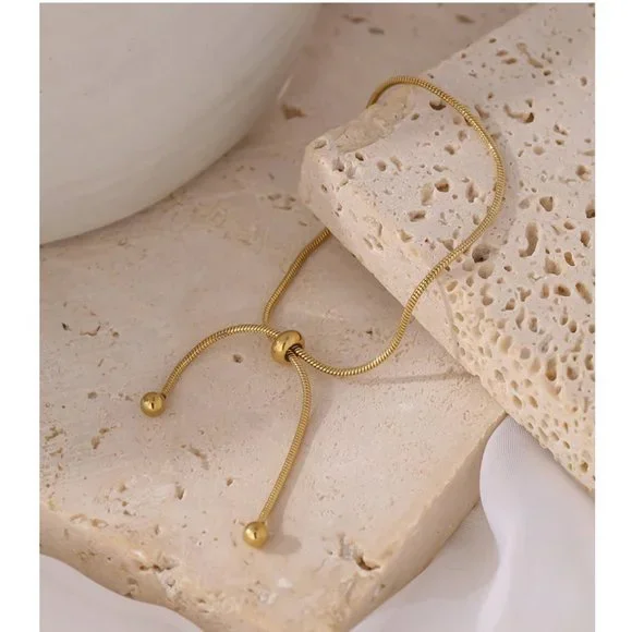 NEW 18K Gold Plated Snake Chain Bead Adjustable Bracelet - Picture 4 of 5